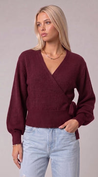 Wickelbluse mit Ballonärmeln - Burgund