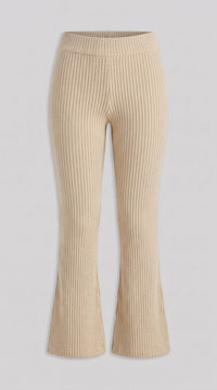 Gerippte Strick-Schlaghose - Creme