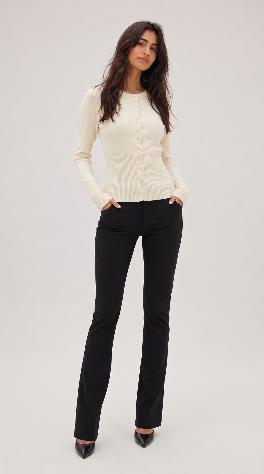 Cropped Strickjacke - Creme
