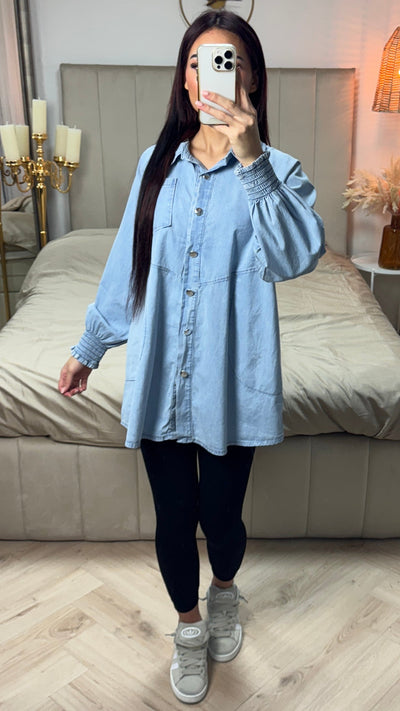 Denim Blouse Dress Sleeve Detail