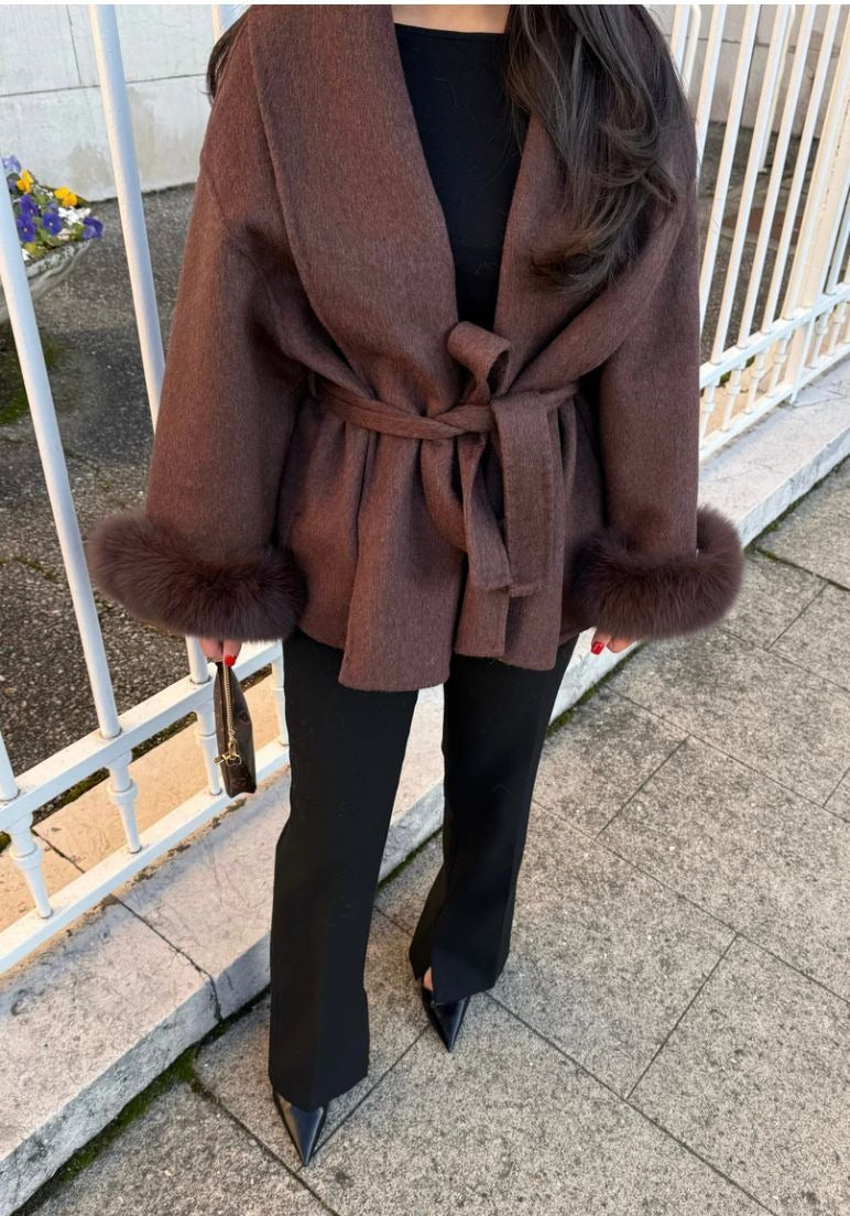 WOOLCOAT WITH FUR- WINERED