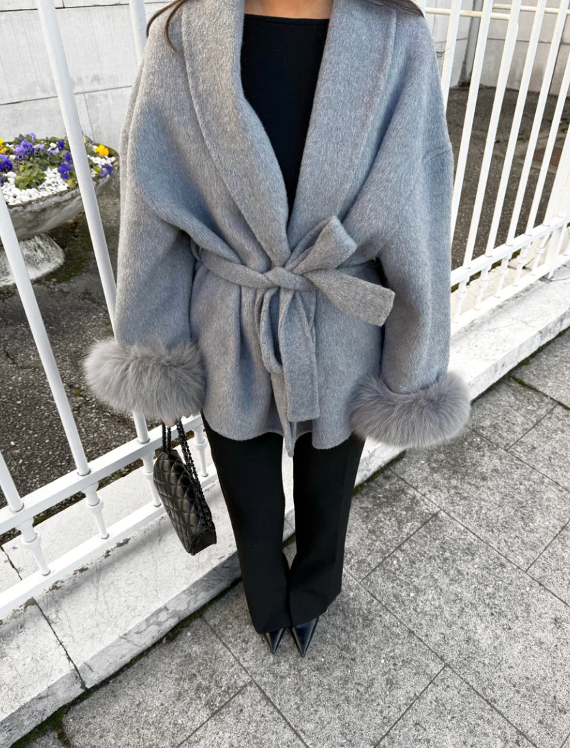 WOOLCOAT WITH FUR GREY