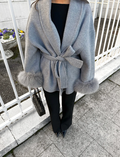 WOOLCOAT WITH FUR GREY