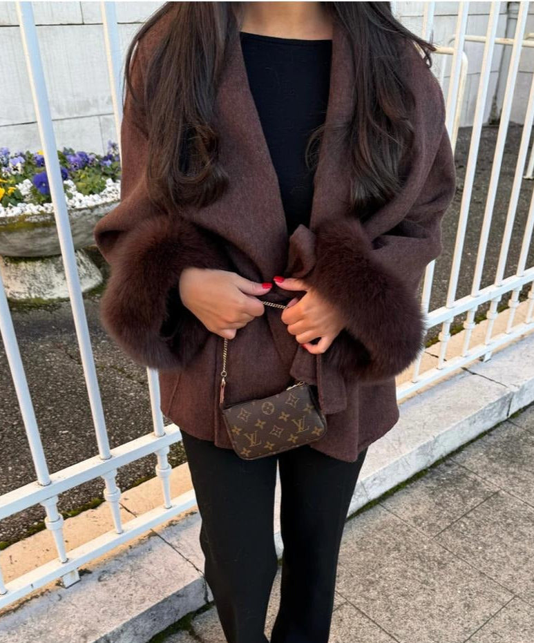 WOOLCOAT WITH FUR- WINERED