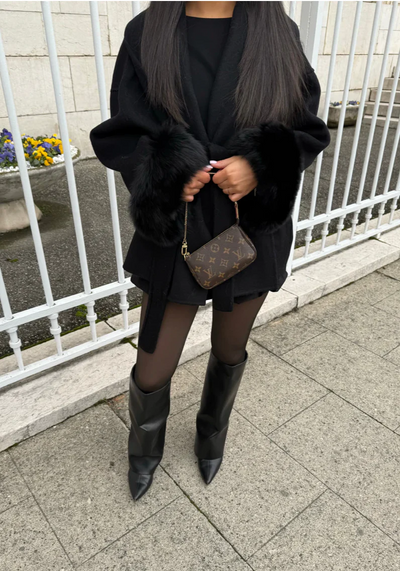 WOOLCOAT WITH FUR- BLACK