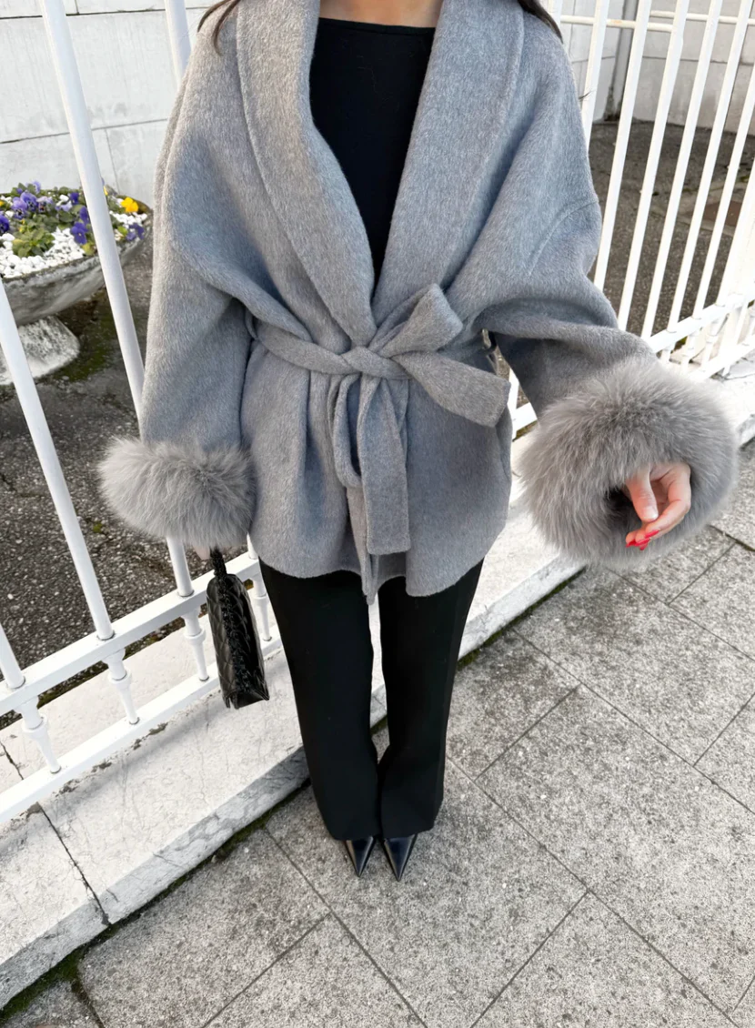 WOOLCOAT WITH FUR GREY