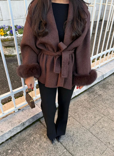 WOOLCOAT WITH FUR- WINERED