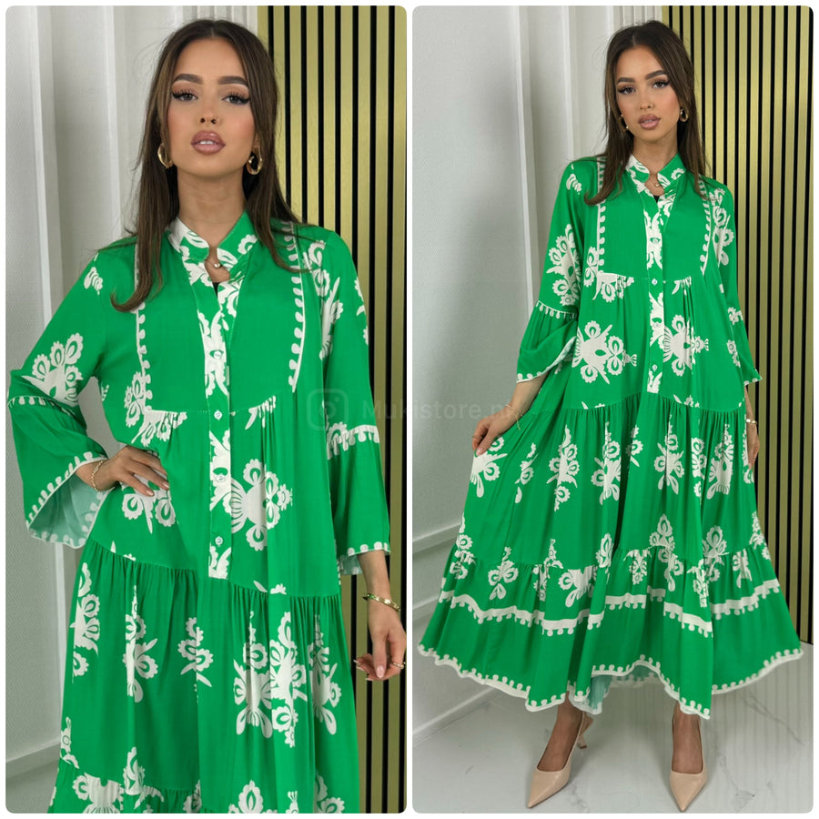 Pleated Maxi Print Dress
